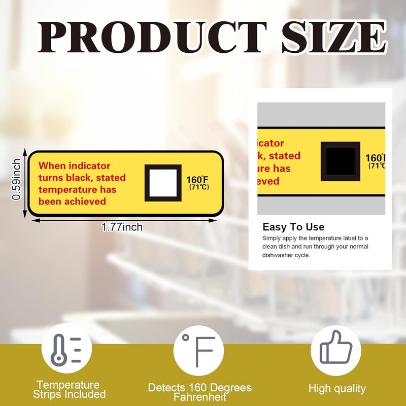 Copkim 48 Count Dishwasher Temperature Test Strips 160℉/71℃ Bulk Heat Test Labels for Commercial Home Dishwashers Waterproof Adhesive Stickers - Image 2